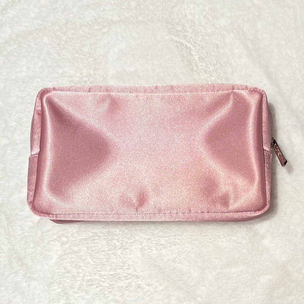 NWOT Clinique Pink Satin Makeup Bag